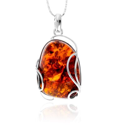 Colgante exclusivo de plata de ley 925 y ámbar báltico auténtico color coñac - PD2584