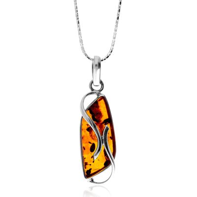 Colgante exclusivo de plata de ley 925 y ámbar báltico auténtico color coñac - PD2586