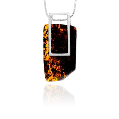 Colgante exclusivo de plata de ley 925 y ámbar báltico auténtico color coñac - PD2588