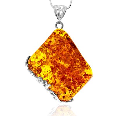 Colgante exclusivo de plata de ley 925 y ámbar báltico auténtico color coñac - PD2595