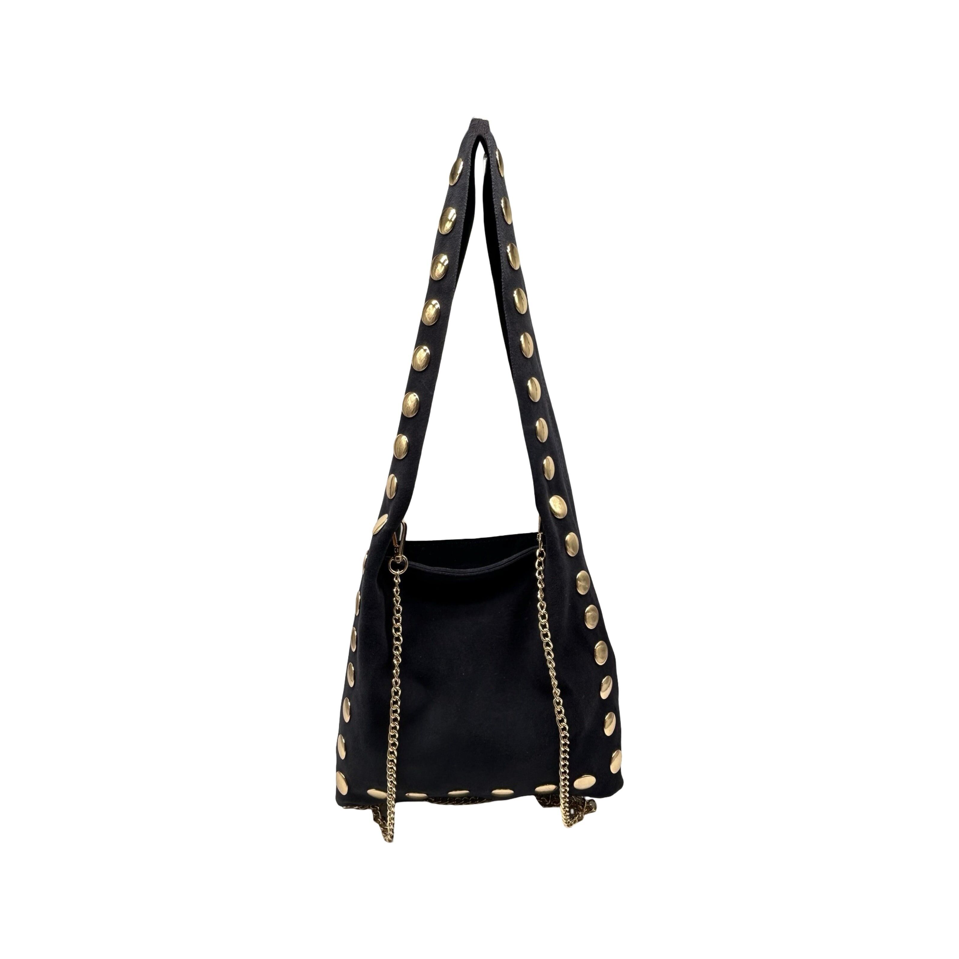 BORSA A MANO IN PELLE CON BORCHIE ORO - MODELLO "ALEXA"