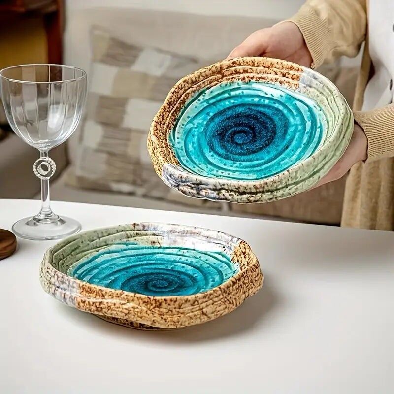 Blue Marbled Ceramic Salad Plates - Restaurant Grade Dinnerware