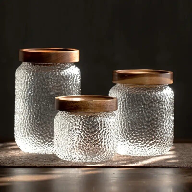 Airtight Glass Coffee Jars - Wooden Lid Canisters Food Storage