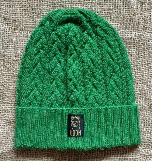 Slouchy Cable Knit Hat – Green
