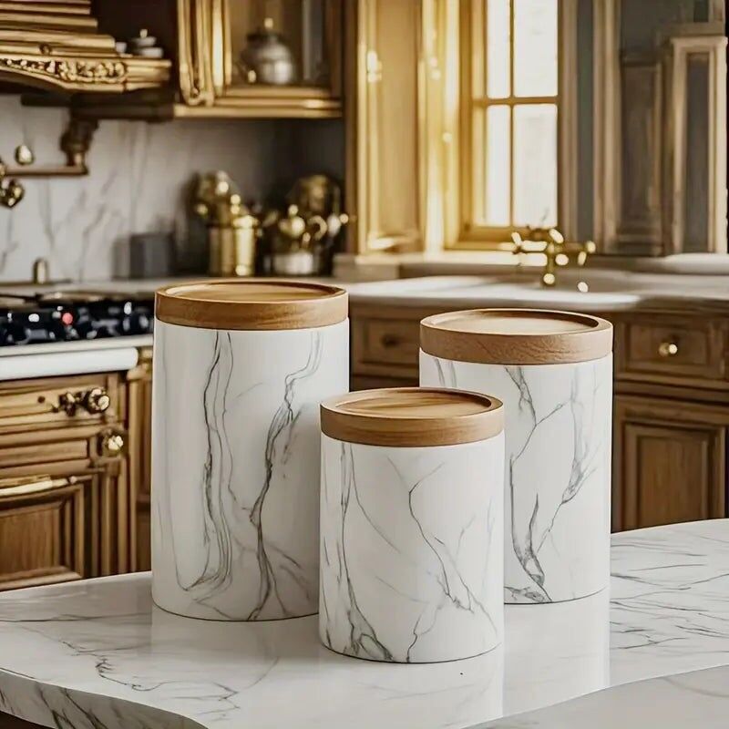 Marble Ceramic Tea Jar - Airtight Storage Organizer