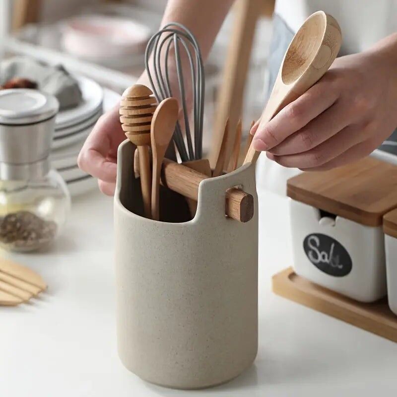 Portaposate in ceramica - Organizzatore rotondo per utensili da cucina