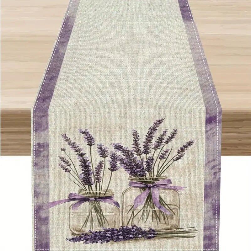 Runner da tavolo color lavanda: decorazione in barattolo di vetro floreale beige viola da 72"