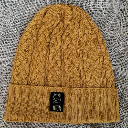 Slouchy Cable Knit Hat – Mustard