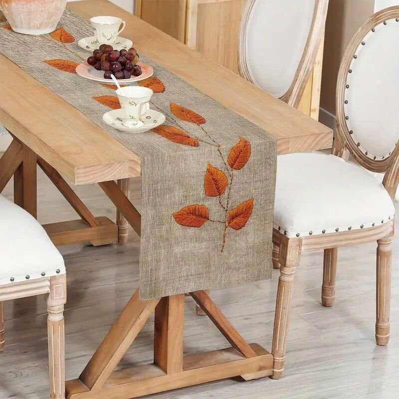 Runner da tavolo con foglie 3D - Decorazione da tavolo in poliestere per la stagione calda