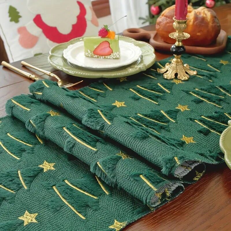 Runner da tavola natalizio con trifoglio verde - Decorazione festiva ricamata