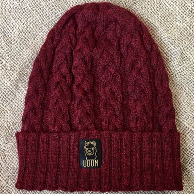 Slouchy Cable Knit Hat – Burgundy