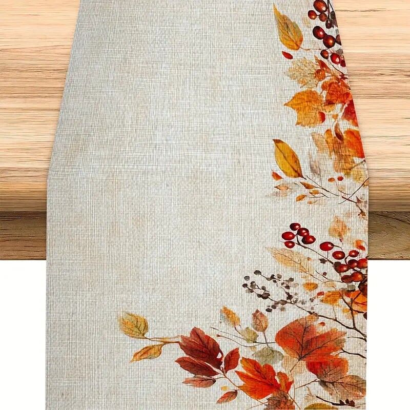 Runner da tavola in lino, decorazione autunnale rustica intrecciata, tavolo da pranzo