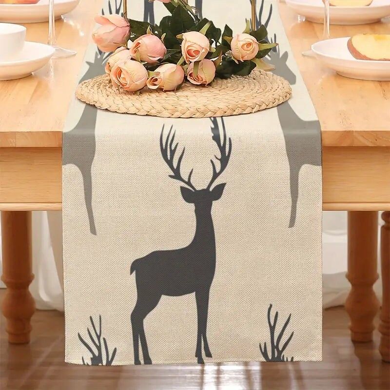 Runner da tavolo grigio cervo - Decorazione da pranzo elegante, morbida e facile da pulire