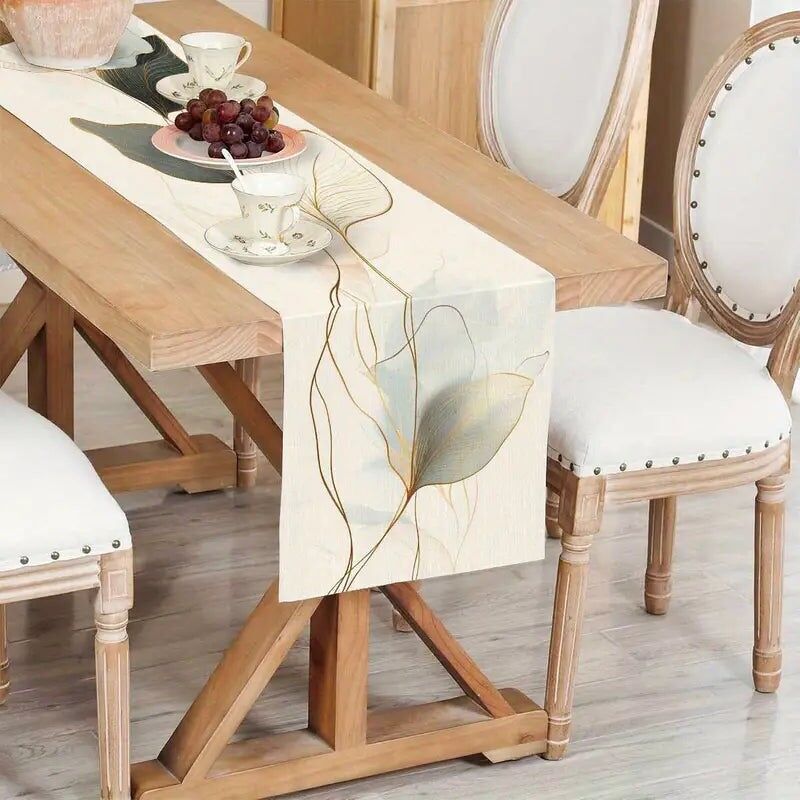 Runner da tavolo floreale astratto - Design a foglia pastello, facile da pulire