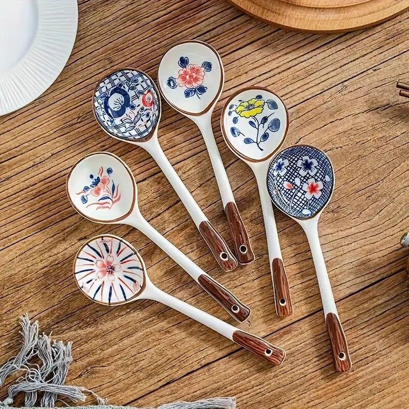 Ceramic Dessert Spoons Set - Colorful Salad Soup Coffee Spoons