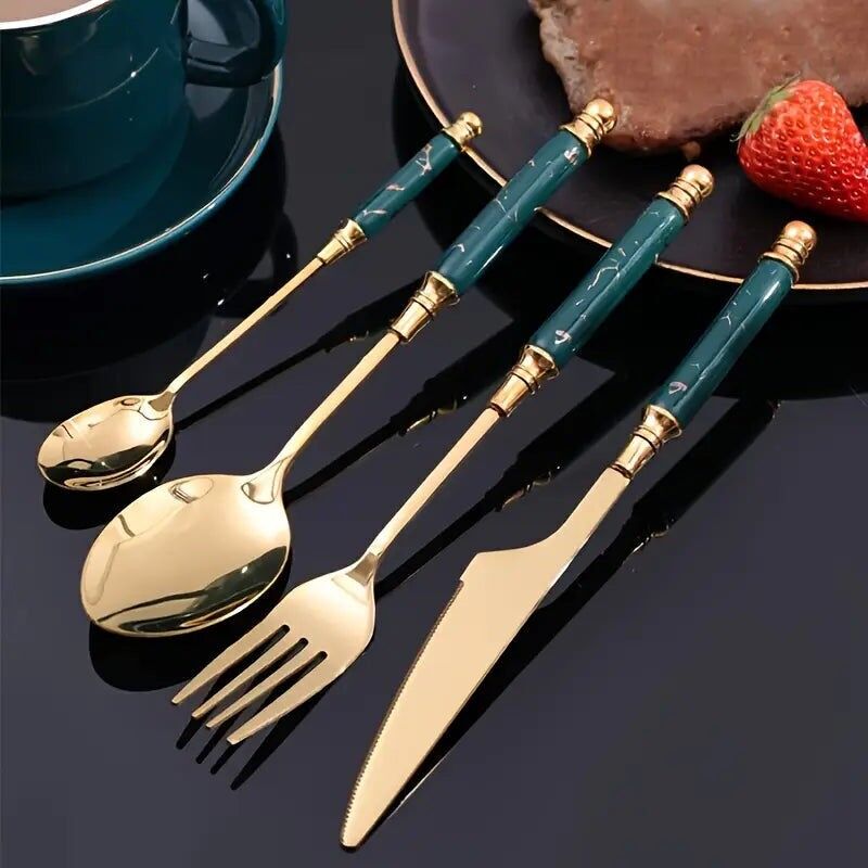 Ensemble de couverts en acier inoxydable - Manche en céramique, 24 pièces