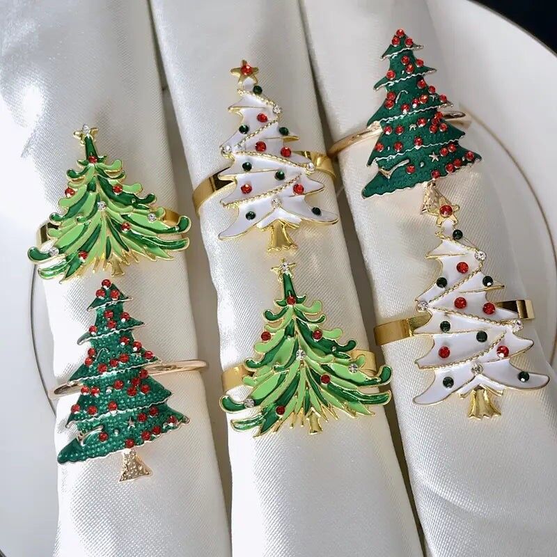 Set di anelli per tovaglioli natalizi - Decorazione da tavola per le feste in metallo dorato