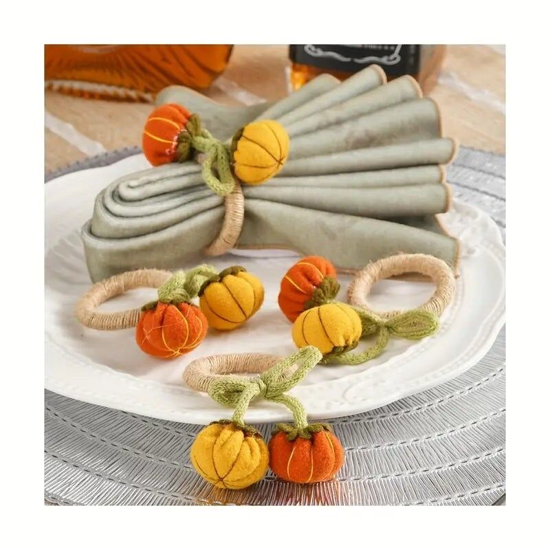 Anelli per tovaglioli a forma di zucca, confezione da 6 - Decorazione floreale in legno per la cena del Ringraziamento
