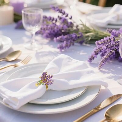 Lavender Floral Napkin Rings - Gold Metal Elegant Wedding Party Decor