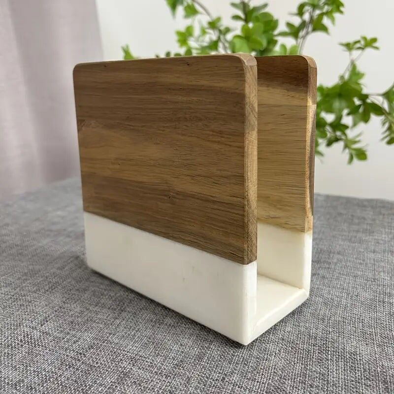 Porta tovaglioli in marmo con base in legno - Decorazione da tavola moderna ed elegante