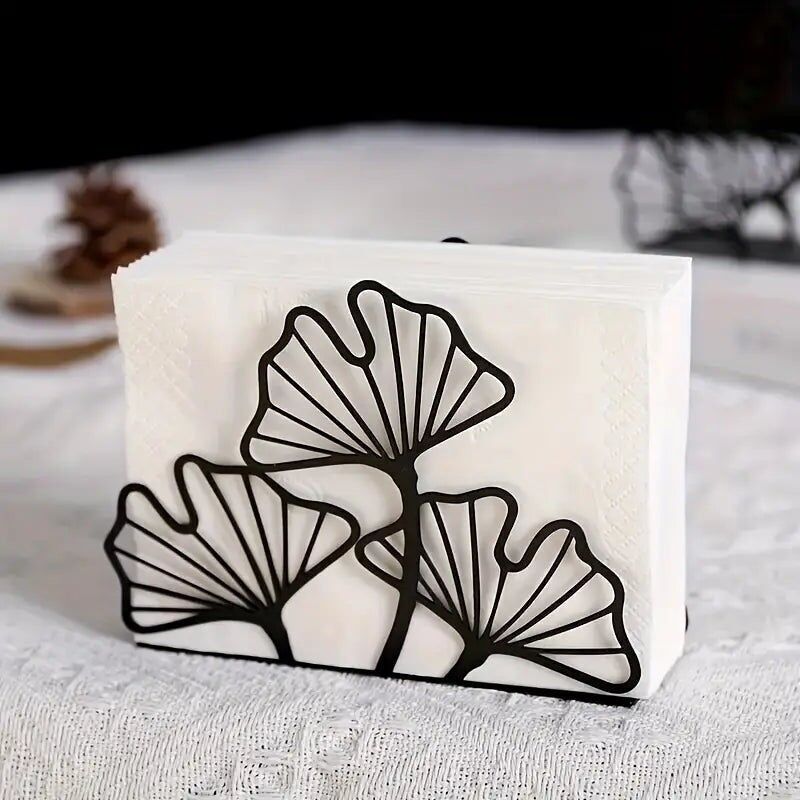 Ginkgo Leaf Napkin Holder - Metal Table Tissue Organizer
