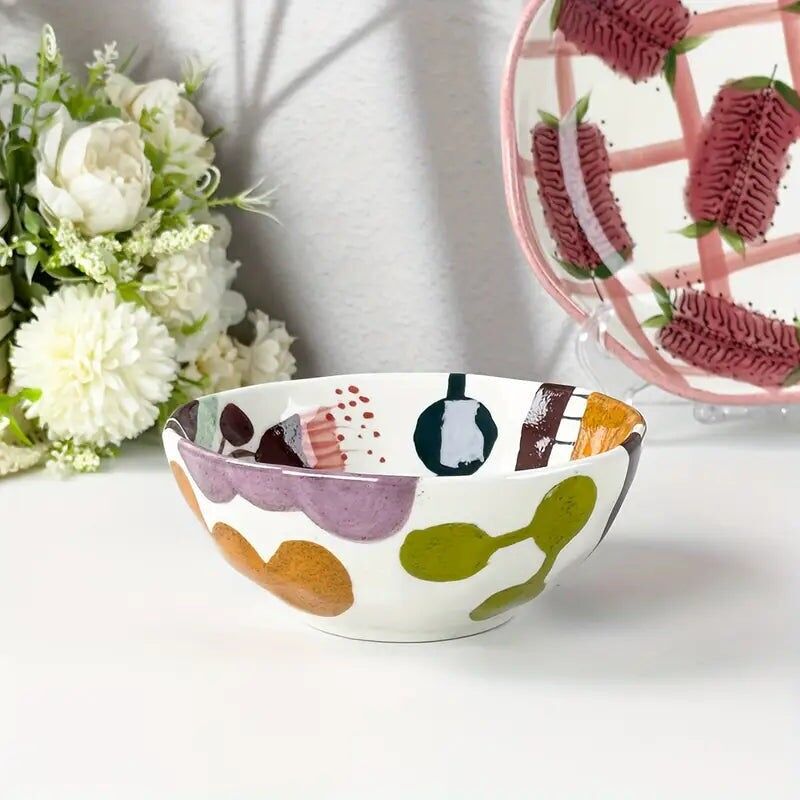 Ciotola in ceramica boema dipinta a mano, motivo ad albero colorato