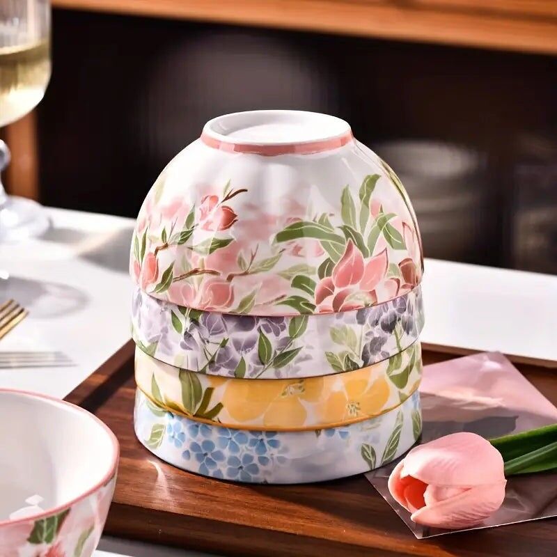 Set di ciotole in ceramica floreale - 5 pollici - Dessert, yogurt, adatte al microonde