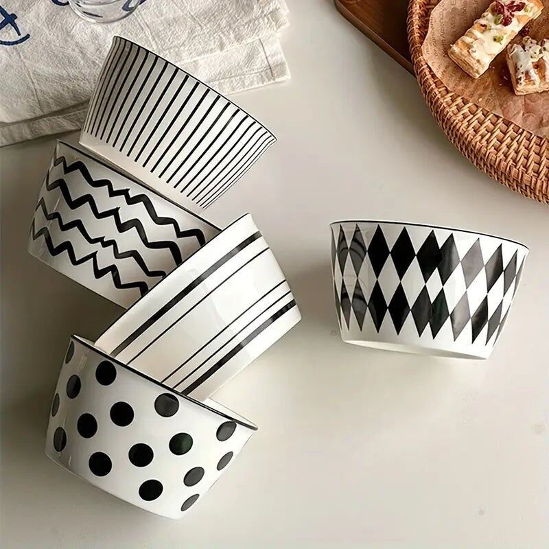 Ensemble de bols en céramique noire - Bols à salade modernes pour riz et céréales (5 pièces)