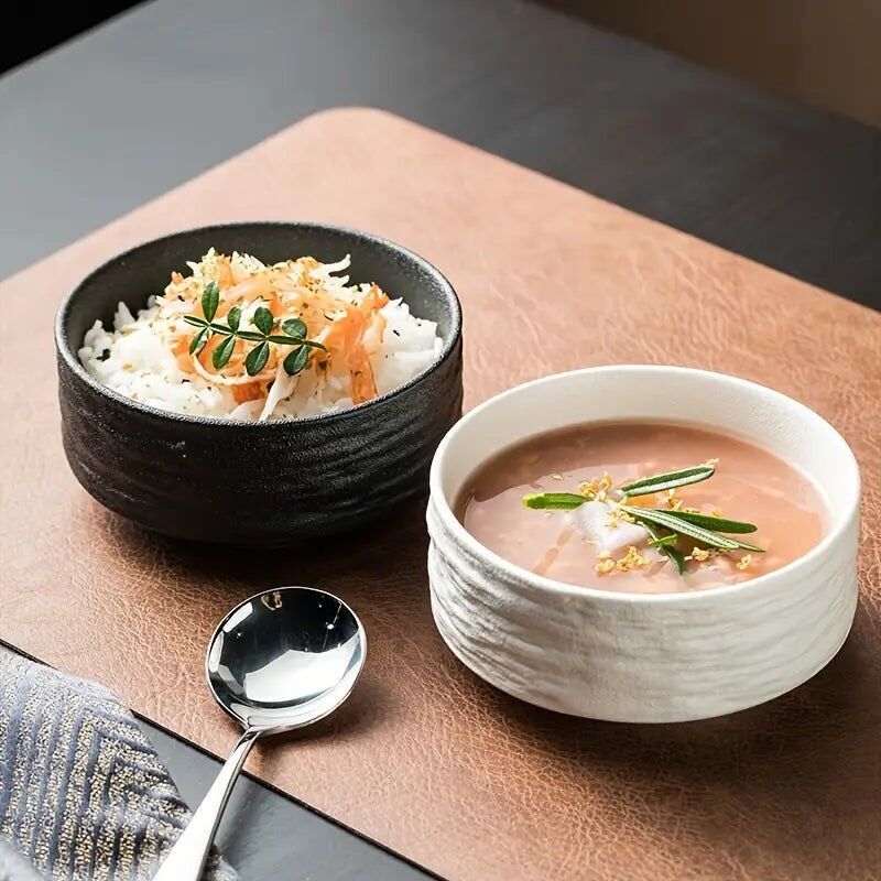 Ceramic Bowls Set of 2 - Textured Porcelain Bowls- Black and White