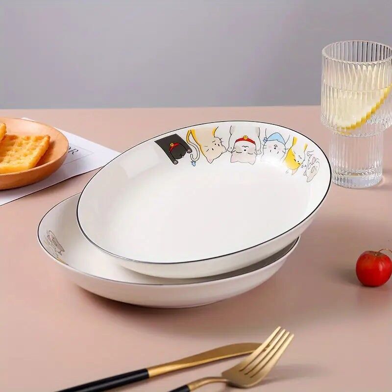 Ciotole per pasta in ceramica da 8" - Design gatto, lavabili in lavastoviglie (confezione da 4)