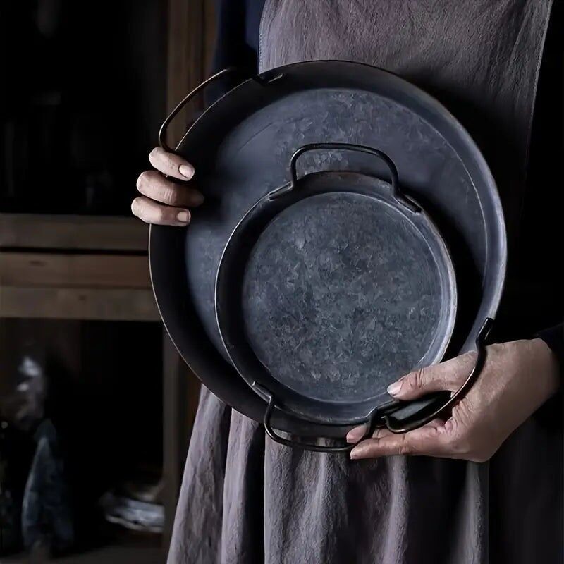 Vassoio portaoggetti in metallo vintage con manici – Stoviglie decorative per le feste