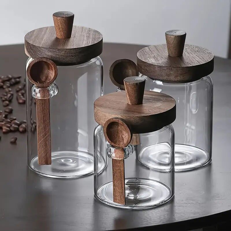 Barattoli di vetro da 2 pezzi con cucchiai – Chiusura ermetica – Dimensioni 400 ml/600 ml/900 ml