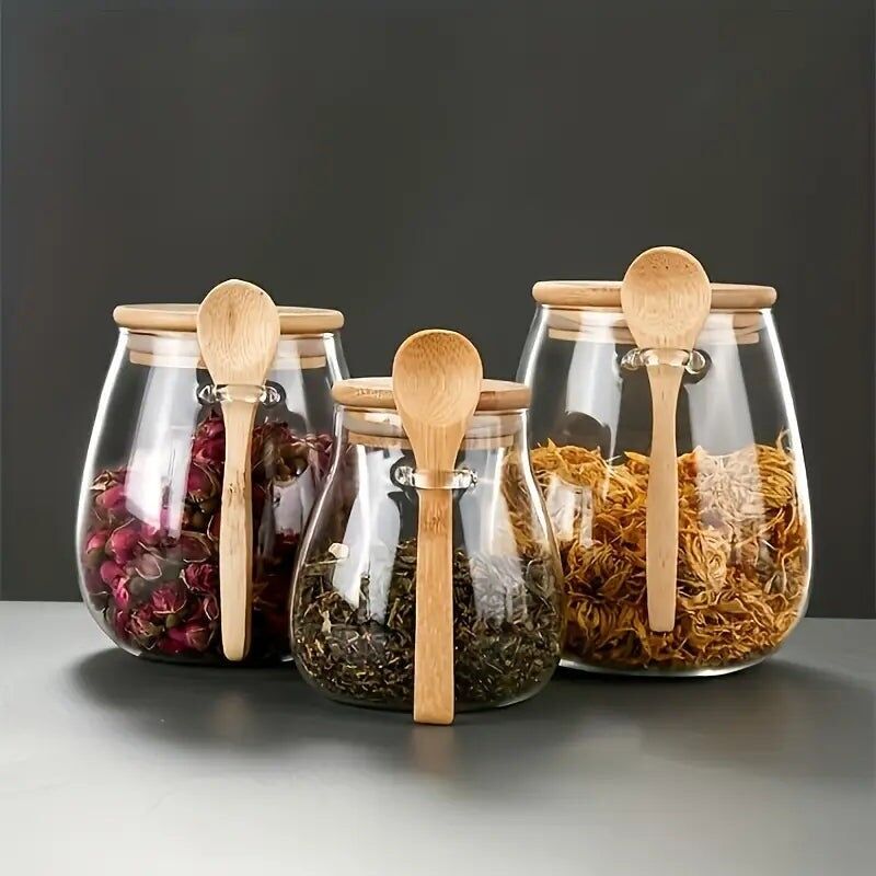 2PC Airtight Glass Storage Jars with Spoons – Ideal for Coffee & Spices