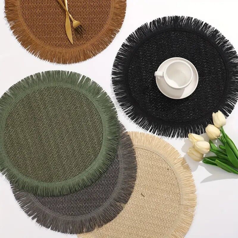 Tovagliette all'americana con nappe rotonde intrecciate da 2/4/6/8 pezzi – Tappetini in stile occidentale resistenti al calore
