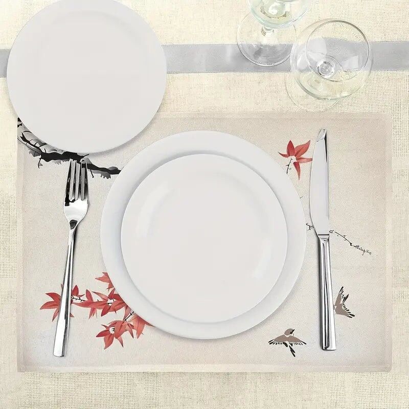 4PC Sakura Placemat Set – 12x18" Linen Watercolor Cherry Tree Table Mats