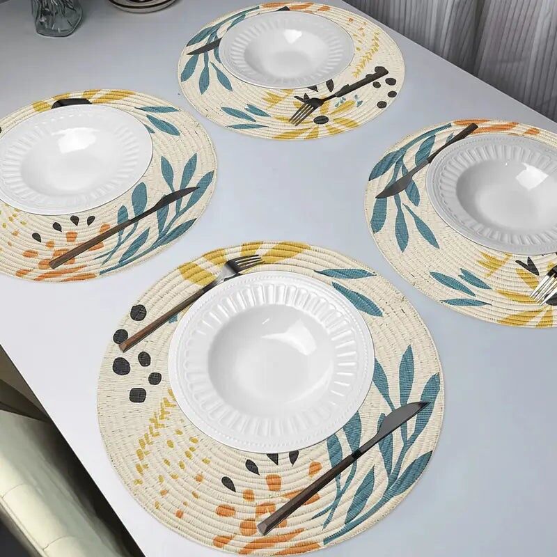 4PC Boho Round Placemats – Woven Washable Heat-Resistant Dining Table Mats