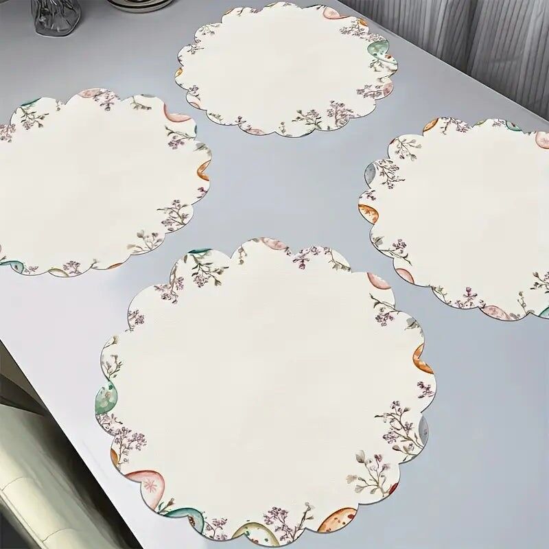 4PC Easter Lace Placemats – 15" Non-Slip Washable Mats with Floral Pattern