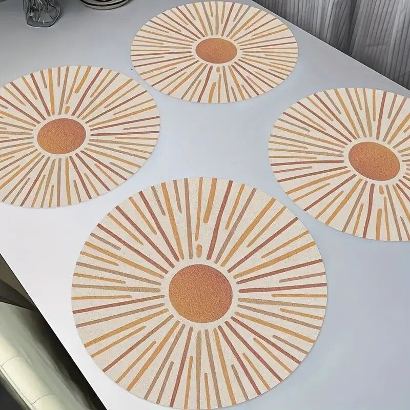 4PC Striped Round Placemats – 15" Heat-Resistant Beige Linen Table Mats