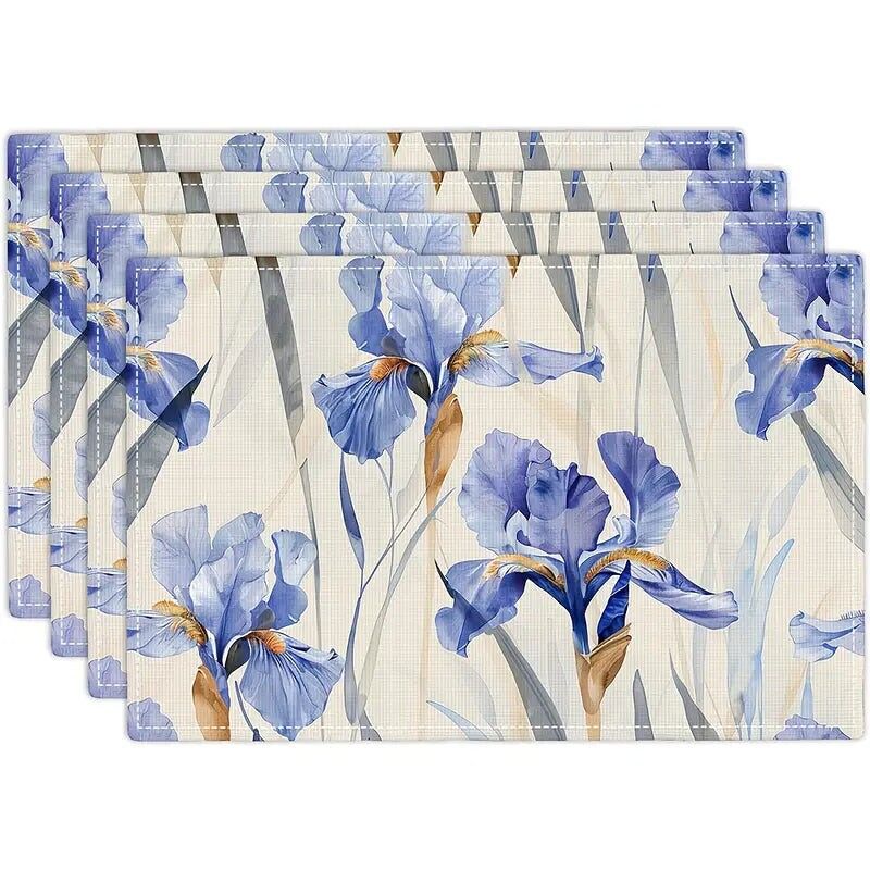 4PC Floral Watercolor Placemats – 12x18" Washable Dining Table Mats