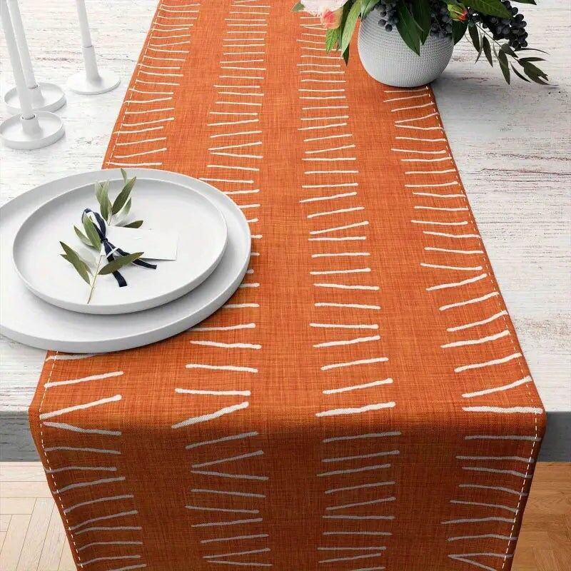 Runner da tavolo in tessuto di fango arancione bruciato - Decorazione rustica boho per sala da pranzo o cucina