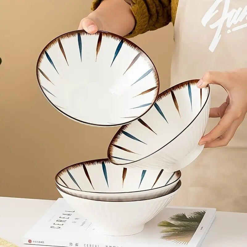 2-4 pezzi di ciotole per pasta in ceramica: eleganti stoviglie per riso, insalata, tagliatelle