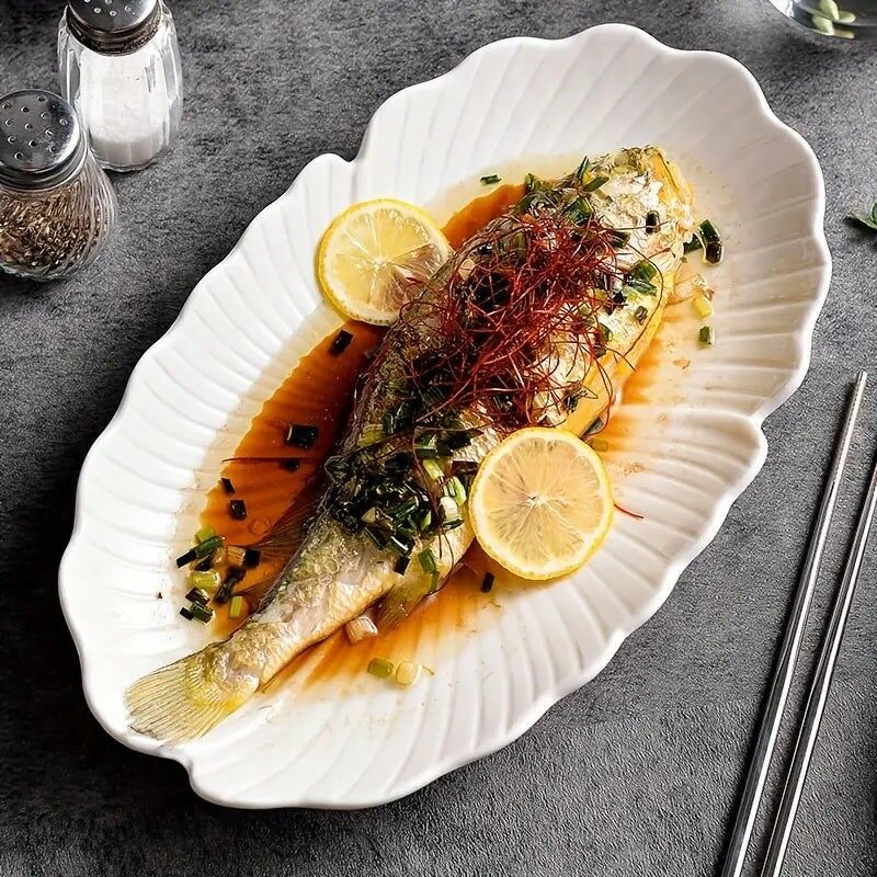 2 piatti ovali in ceramica per pesce – Piatti da portata floreali per cena e grigliate