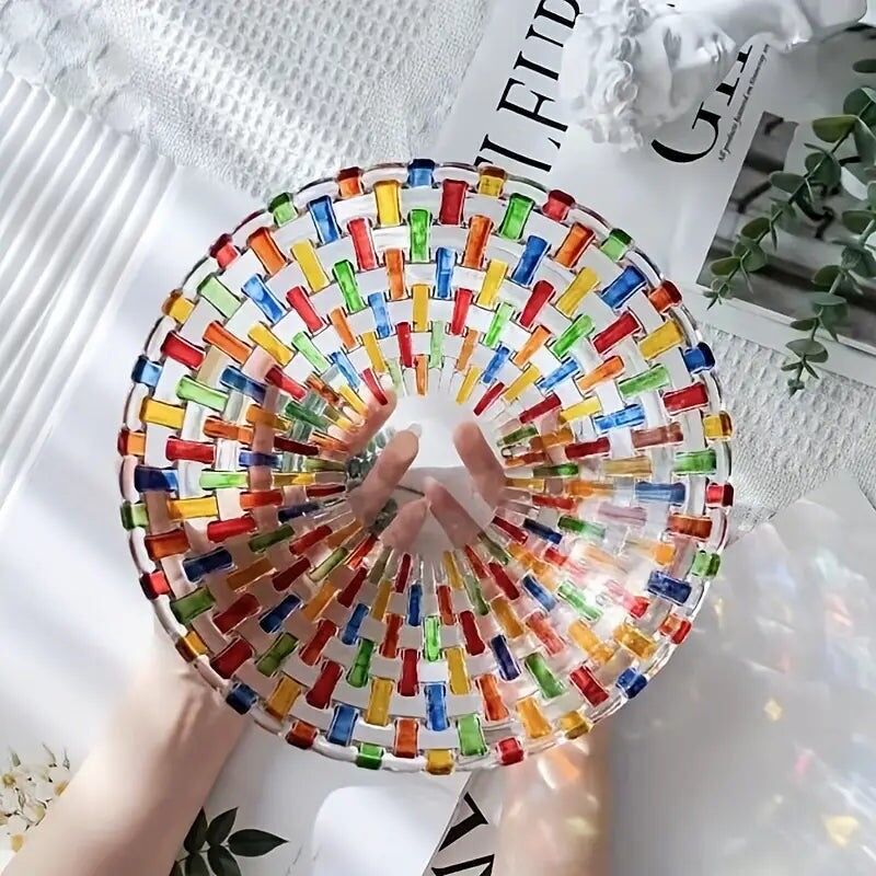 Fruttiera in vetro dipinta a mano – Piatto in cristallo intrecciato per l'arredo del soggiorno