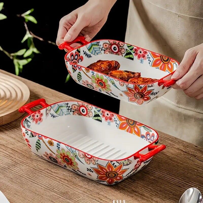 Flower Ceramic Baking Set – Cake Pan, Muffin Cups, Pizza Plates for Holidays