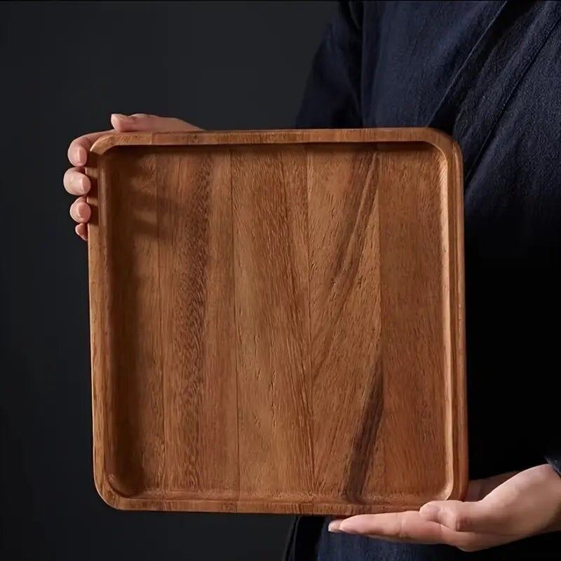 Piatto da portata in legno di acacia – Vassoio in legno lucidato resistente, stoviglie rustiche