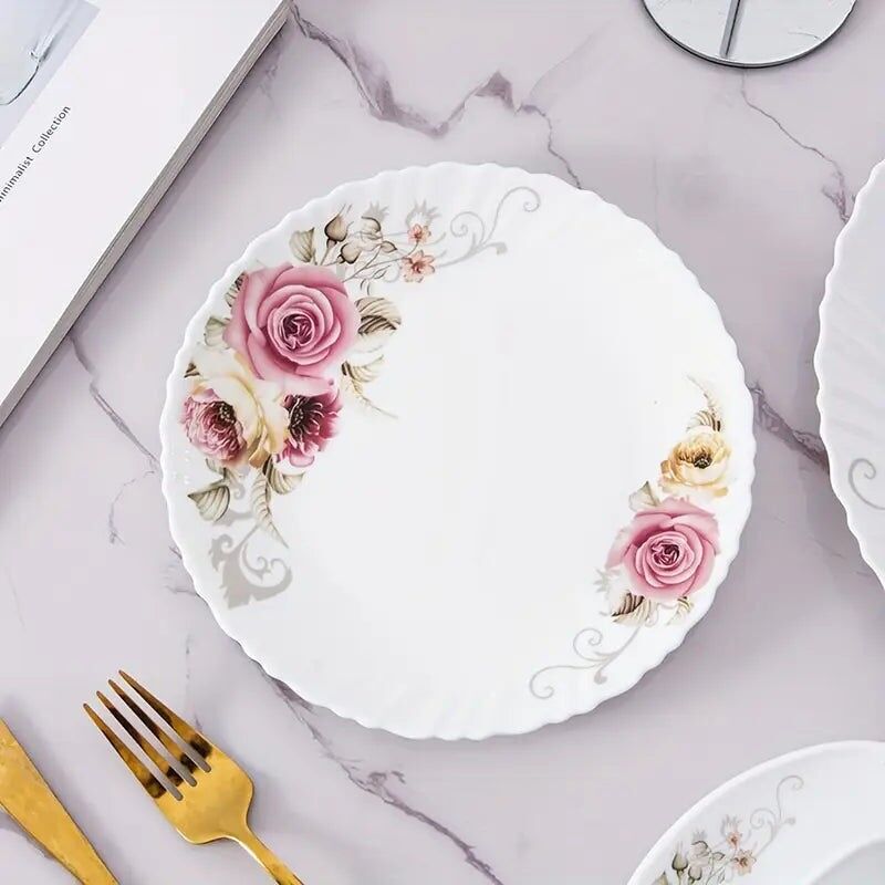 4 piatti in vetro opalino temperato – Design a forma di rosa, stoviglie lavabili in lavastoviglie