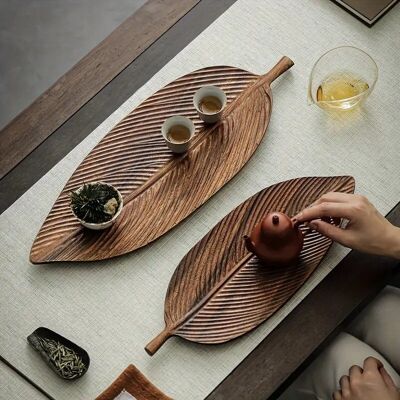 Bandeja de madera con forma de hoja: ideal para desayuno, sushi y postres, ideal para cocinas y hoteles.