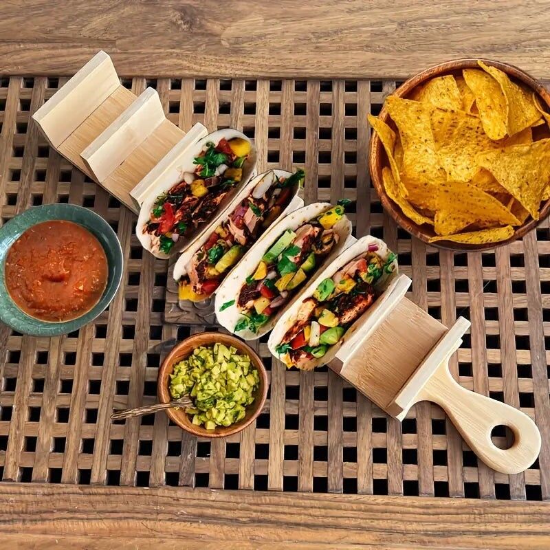 Supporto per tacos in legno – Contiene 7 tacos, supporto in bambù per feste e ristoranti