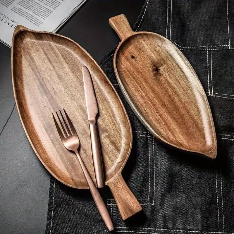 Vassoio in legno di acacia con manico – Piatto da portata rustico per colazione e dessert