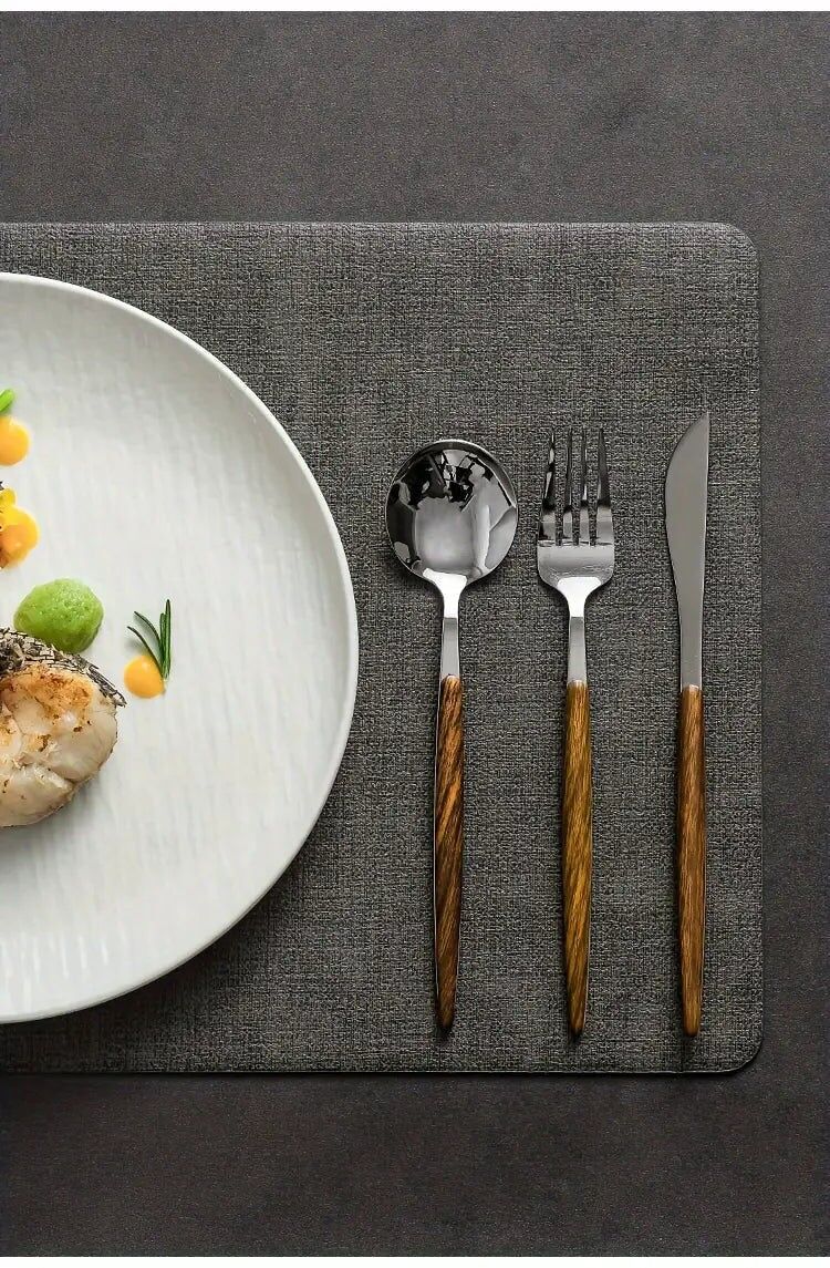 Set di posate da 20/40 pezzi con manico a punta in finta venatura del legno